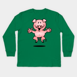 Jumping pig Kids Long Sleeve T-Shirt